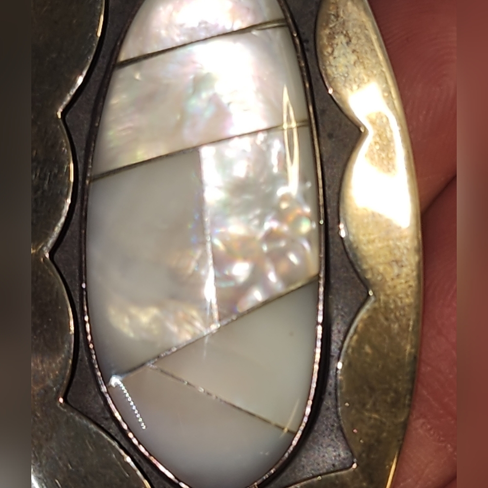 Vtg Sterling Silver DTR Mother of Pearl Inlay shadow box style Pendant - Picture 11 of 11